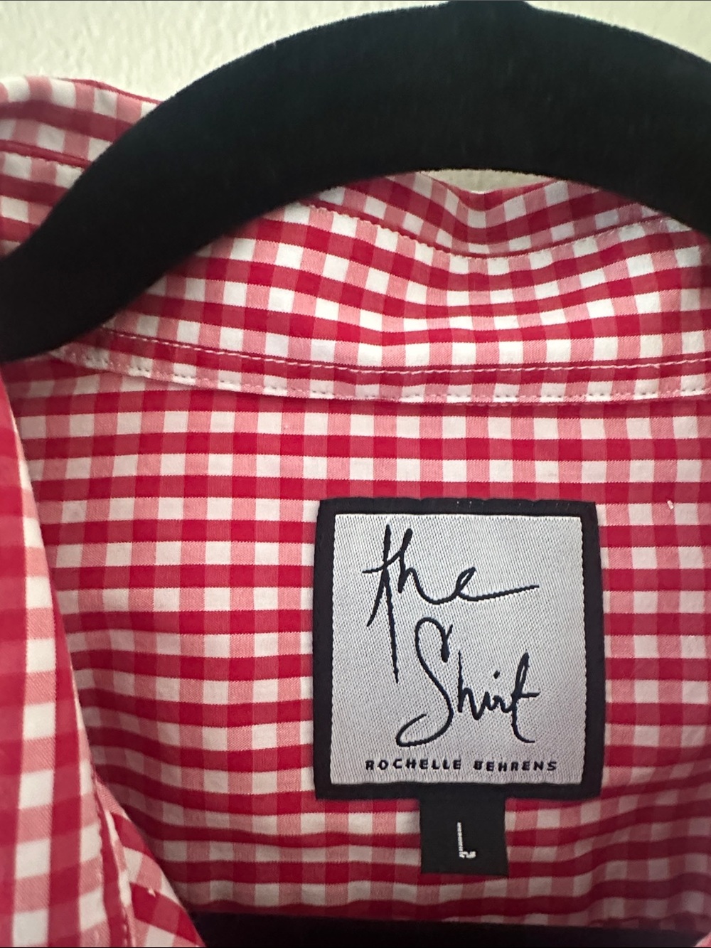 The Shirt by Rochelle Behrens Icon Shirt Long Sleeve Red Check Gingham Sz Large - Picture 4 of 8